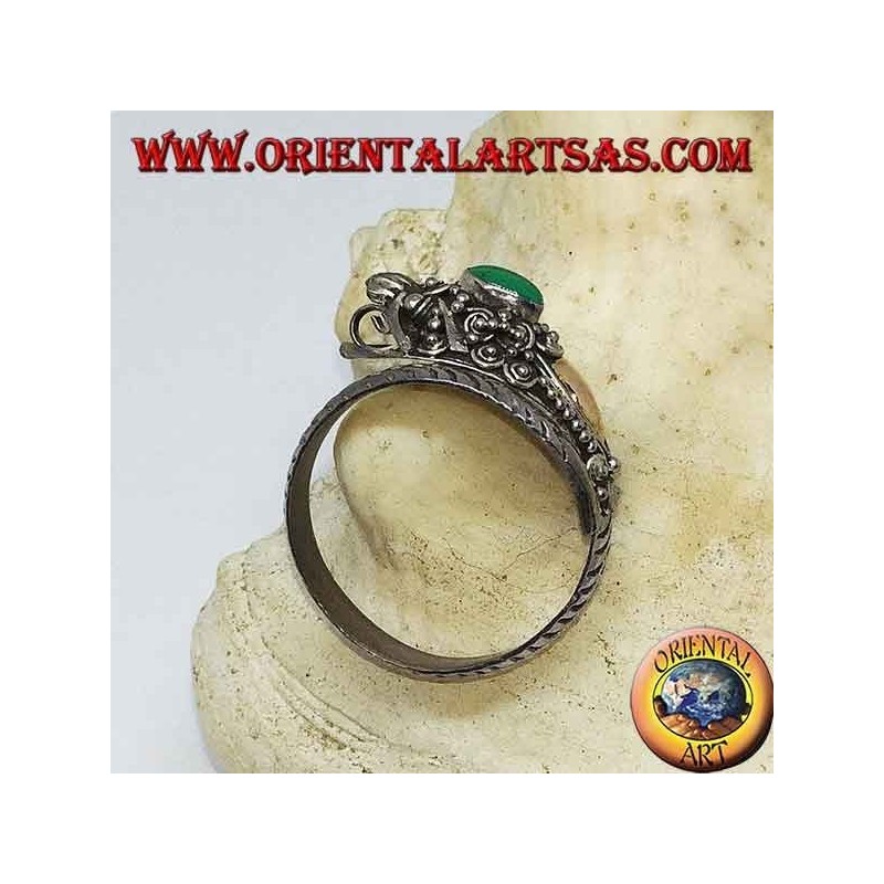 Anillo de plata con cabeza de dragón con pan de oro y malaquita ovalada, ajustable