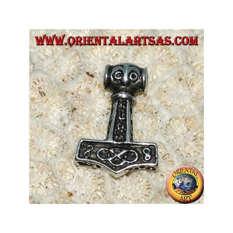 Silver pendant Hammer of engraved Thor, Mjolnir Vikings