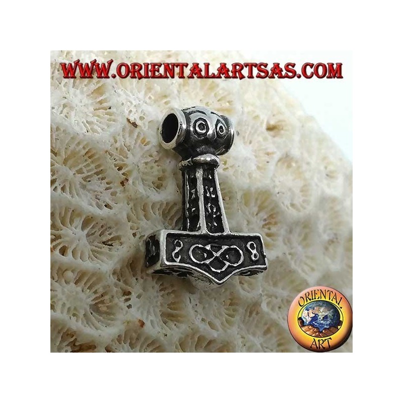 Silberanhänger Hammer von graviertem Thor, Mjolnir Wikinger