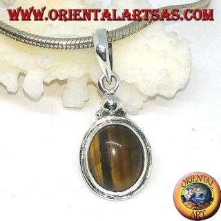 Pendentif en argent avec oeil de tigre ovale et bordure simple
