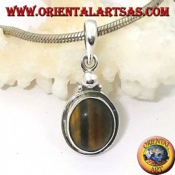 Pendentif en argent avec oeil de tigre ovale et bordure simple