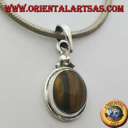 Pendentif en argent avec oeil de tigre ovale et bordure simple