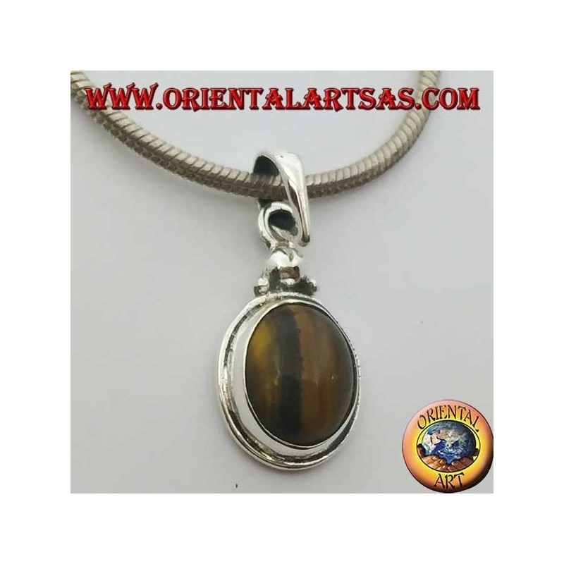 Silver pendant with oval tiger's eye and simple border