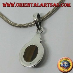 Colgante de plata con ojo de tigre ovalado y borde simple