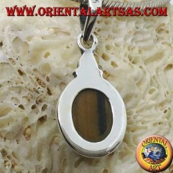 Colgante de plata con ojo de tigre ovalado y borde simple