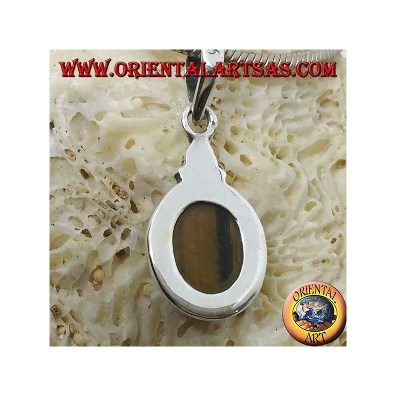 Colgante de plata con ojo de tigre ovalado y borde simple