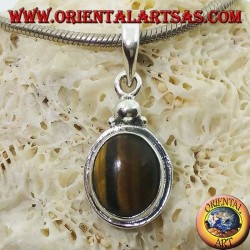 Pendentif en argent avec oeil de tigre ovale et bordure simple