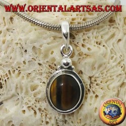 Pendentif en argent avec oeil de tigre ovale et bordure simple