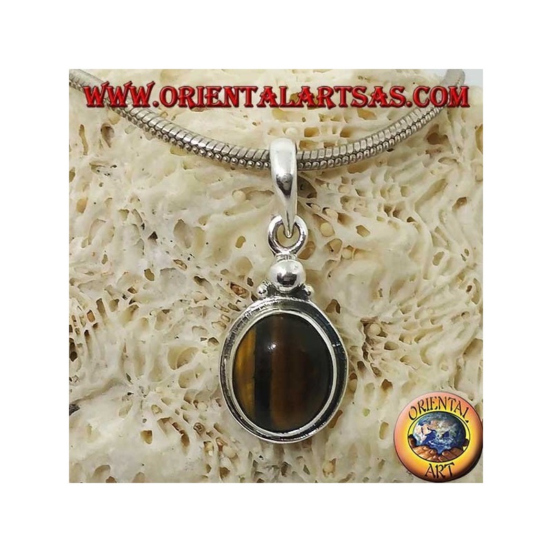 Colgante de plata con ojo de tigre ovalado y borde simple