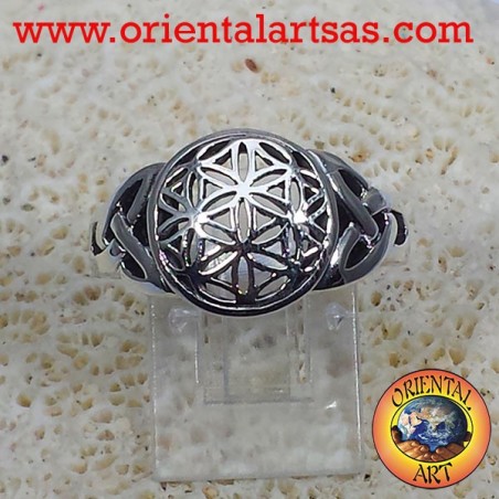 Blume des Lebens Ring mit keltischen Knoten Silber