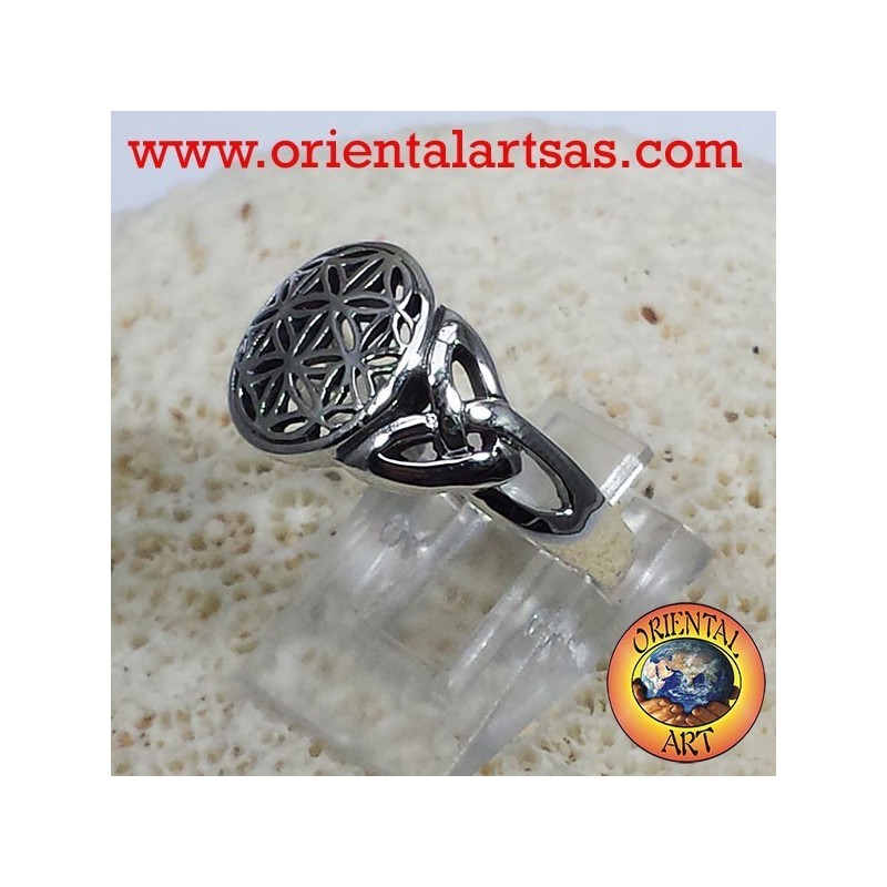 anello fiore della vita con nodo celtico in argento 