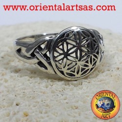 anello fiore della vita con nodo celtico in argento 