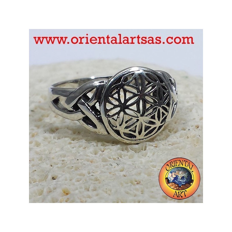 Flower of Life ring with Celtic knot silver