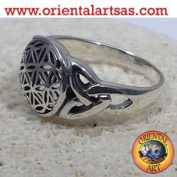 Flower of Life ring with Celtic knot silver