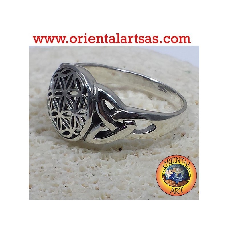 anello fiore della vita con nodo celtico in argento 