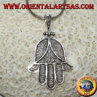Pendentif en argent, main de Fatima ou main de Miriam Hamsa en filigrane (grand)