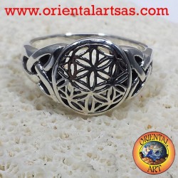 Fleur de vie anneau avec le Celtic noeud argent