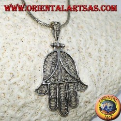 Silver pendant, hand of Fatima or hand of Miriam Hamsa filigree (large)
