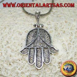 Silver pendant, hand of Fatima or hand of Miriam Hamsa filigree (large)