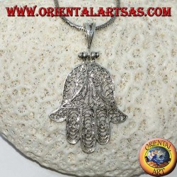 Pendentif en argent, main de Fatima ou main de Miriam Hamsa en filigrane (grand)