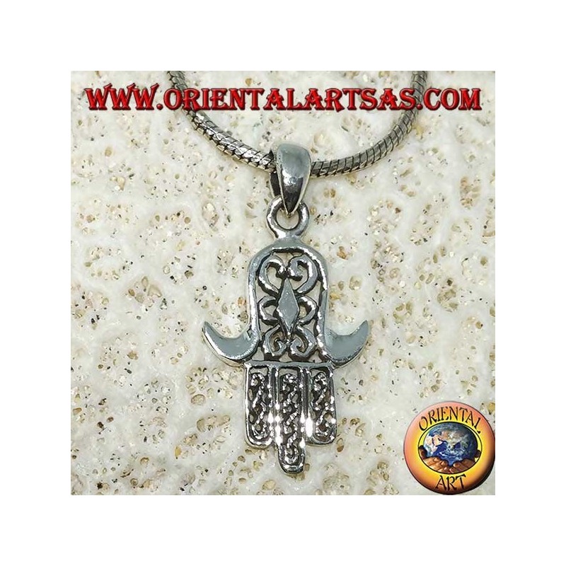 Pendentif en argent 925 Mir main de Miriam de Fatima Hamsa sculptée (moyenne)
