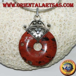 Pendentif en argent avec beignet en jaspe de pierre de sang de 30 mm, énergie spirituelle