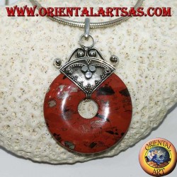 Silver pendant with donut in 30 mm bloodstone jasper, spiritual energy