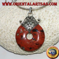 Pendentif en argent avec beignet en jaspe de pierre de sang de 30 mm, énergie spirituelle