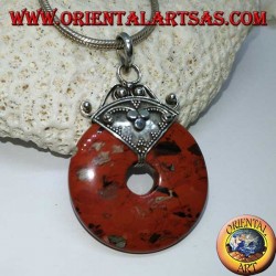 Pendentif en argent avec beignet en jaspe de pierre de sang de 30 mm, énergie spirituelle