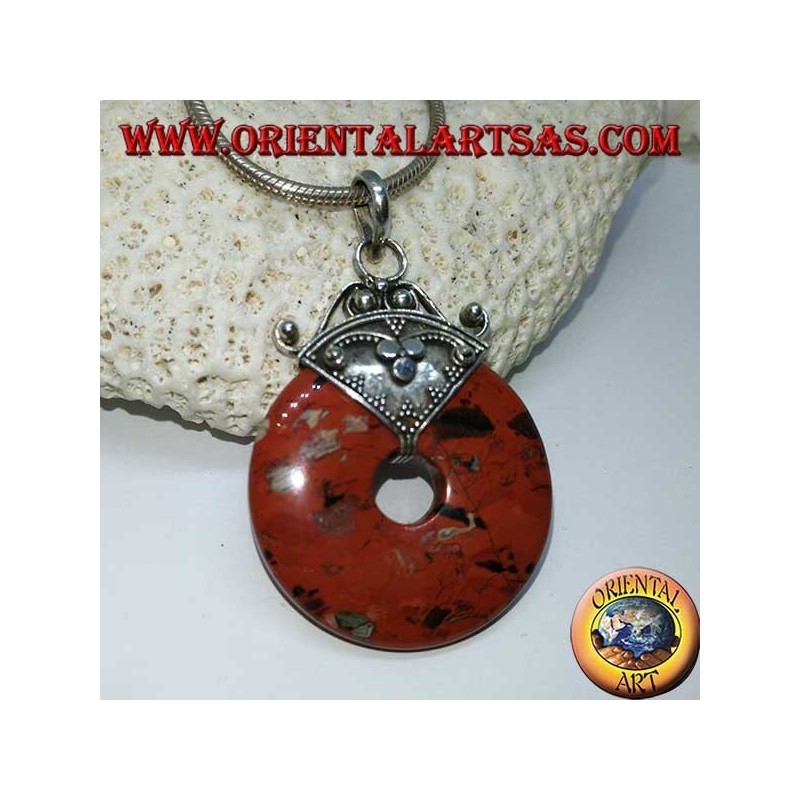 Colgante de plata con donut en jaspe de piedra de sangre de 30 mm, energía espiritual