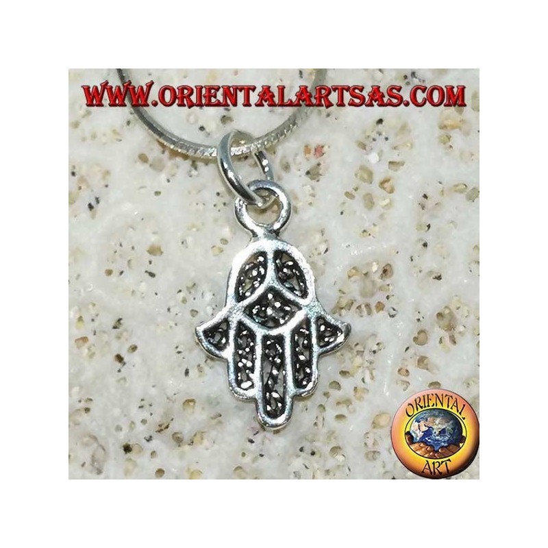 Ciondolo in argento, a forma di mano di Fatima  Hamsa piccola