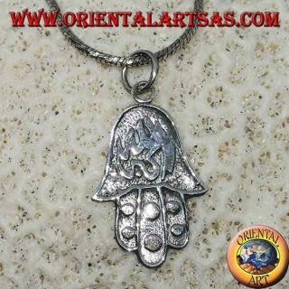 Silberanhänger Hand von Fatima Hamsa mit Allahu Akbar Basrelief