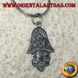 Pendentif en argent, main de Fatima Hamsa avec bas-relief en allahu akbar