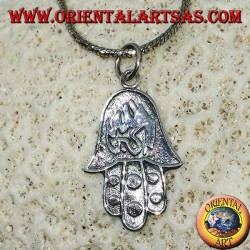 Silberanhänger Hand von Fatima Hamsa mit Allahu Akbar Basrelief