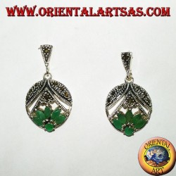 Lotus-flower silver earrings with 5 shuttle rubies and 1 round