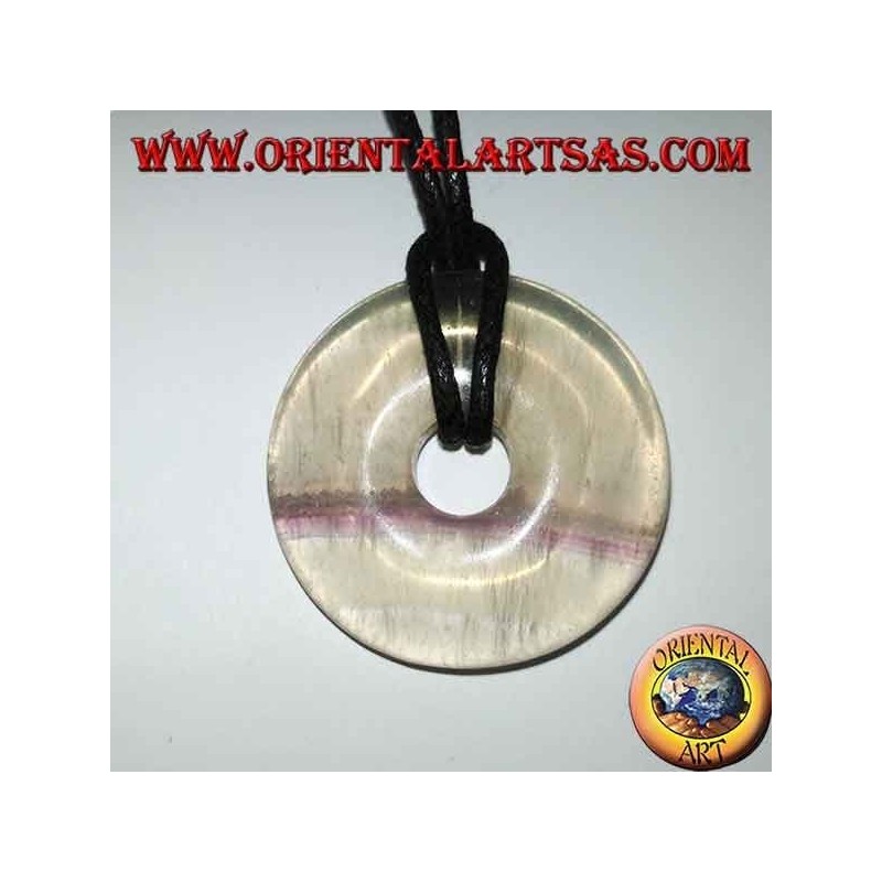 Fluorite pendant in the shape of a donut 30 mm. in diameter Ø complete cord
