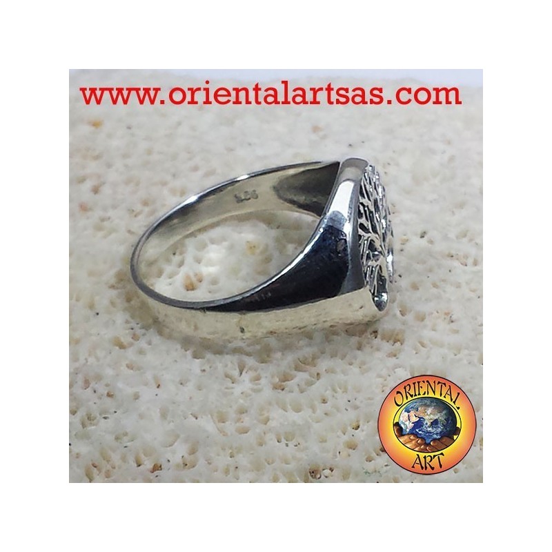 Anello albero della vita piatto in argento