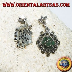 Silver earrings with 7 round emeralds and marcasites
