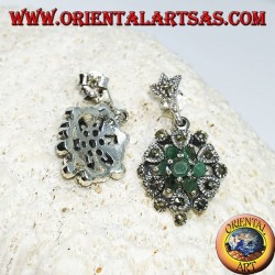 Pendientes de plata con 7 esmeraldas redondas y marcasitas.