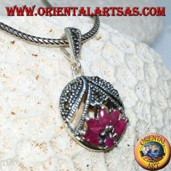 Colgante de plata flor de loto con 5 rubíes en lanzadera y 1 ronda