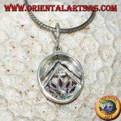 Colgante de plata flor de loto con 5 rubíes en lanzadera y 1 ronda