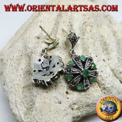 Pendientes margaritas de plata con 6 +1 esmeraldas redondas y marcasitas naturales.