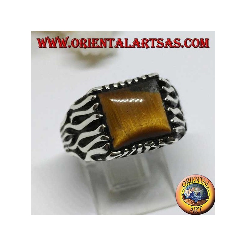 anillo de los hombres con el ojo de Kazajstán o Tiger cornalina o ágata verde