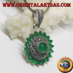 Colgante redondo de plata, con 18 + 1 ágata verde redonda y marcasitas