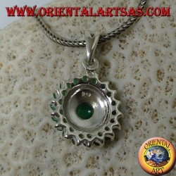 Boucles d'oreilles rondes en argent avec 18 + 1 rond en agate verte et marcassites