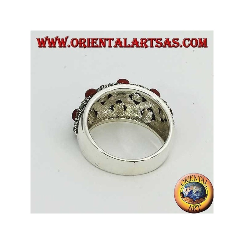 Bague en argent avec bande incurvée à dix couronnes sphériques ornées de marcassite