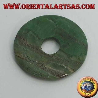 Afrikanischer grüner Jade Anhänger in Form eines Donuts 35 mm. im Durchmesser Ø komplette Schnur    (2)