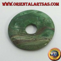 African green jade pendant in the shape of a donut 35 mm. in diameter Ø complete cord      (2)          