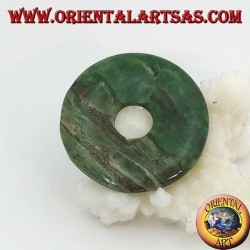 Pendentif en jade vert africain en forme de beignet 35 mm. en diamètre Ø cordon complet  (2)