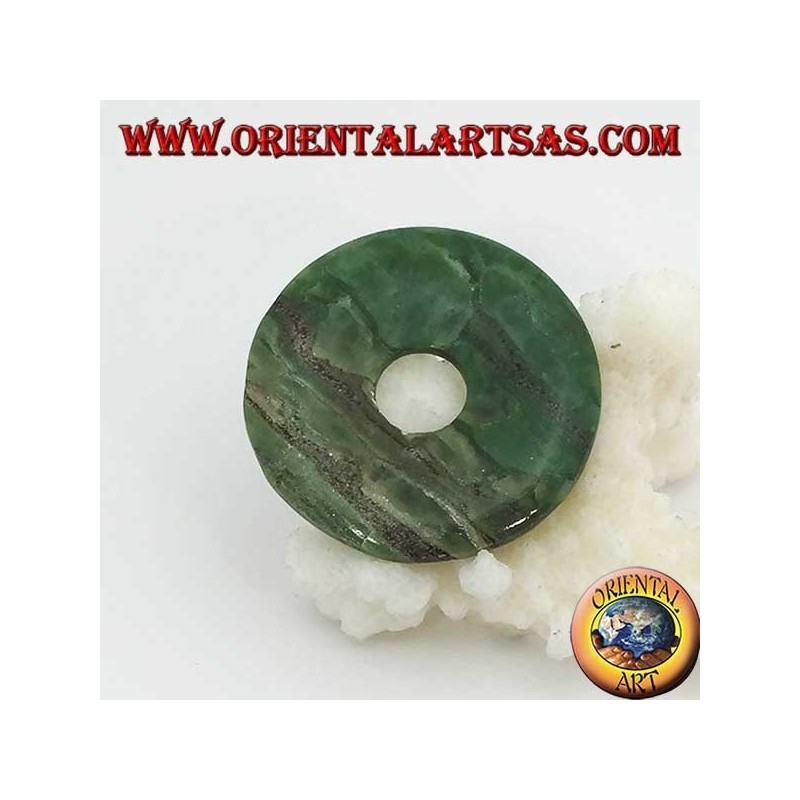 African green jade pendant in the shape of a donut 35 mm. in diameter Ø complete cord      (2)          